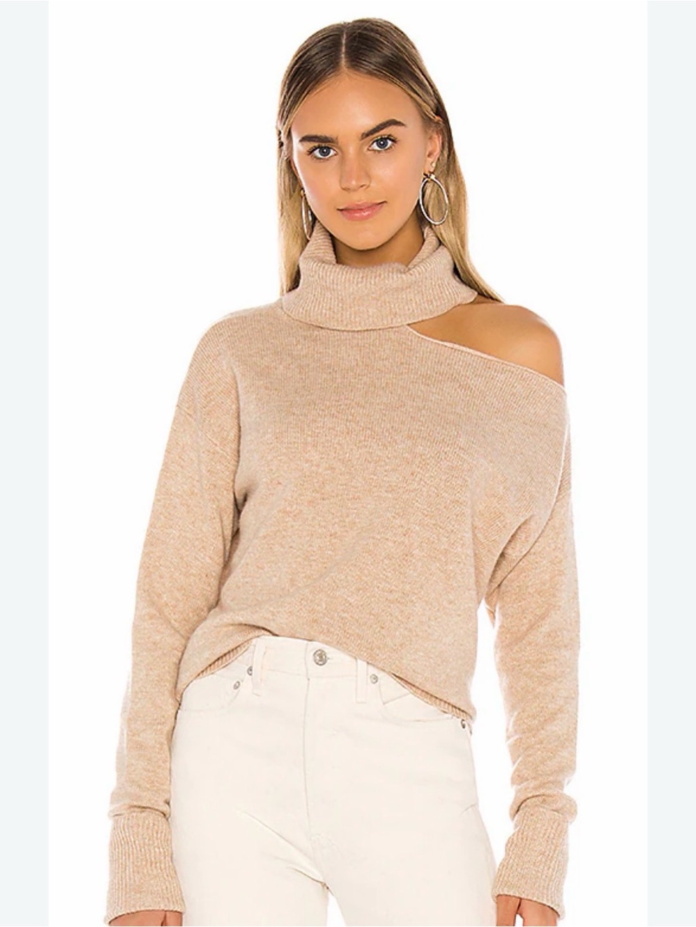 PAIGE Randi Sweater Size S Camel Wool Blend Cutout Turtleneck NWT Cold Shoulder